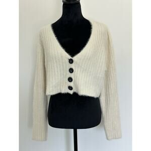 Urban Outfitter Cropped Fuzzy Cream Sweater, Size Large